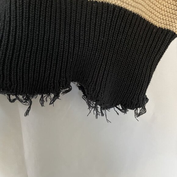 Rag Poets Distressed Black & Beige Sweater XS boho style casual semi cropped - Picture 5 of 8